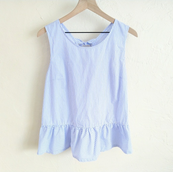 J. Crew Tops - J. Crew Blue Striped Bow Back Peplum Tank Top S